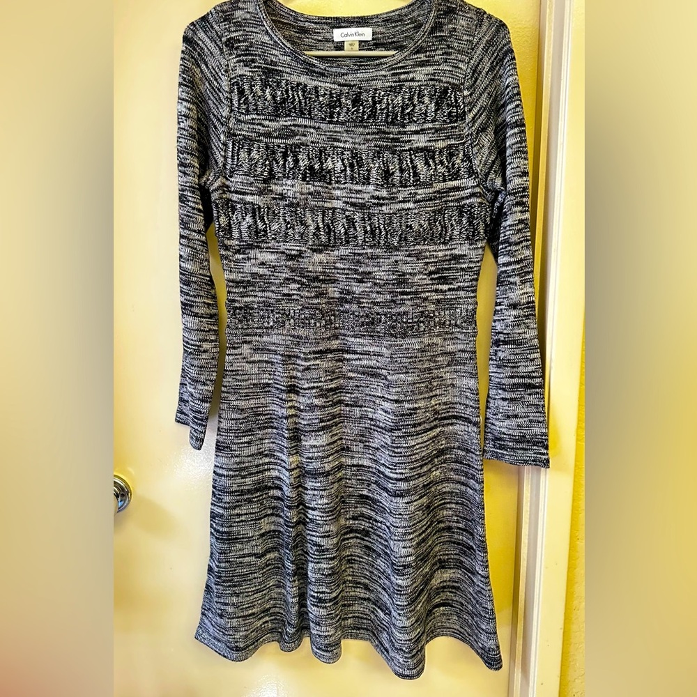 Calvin Klein Black and White Knit Classic Skater Dress